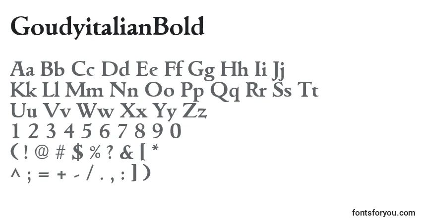 Шрифт GoudyitalianBold – алфавит, цифры, специальные символы
