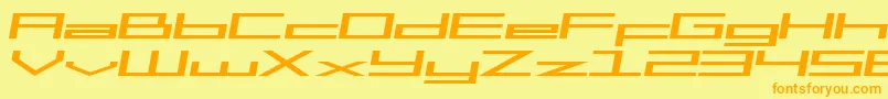 SfSquareHeadExtendedItalic-Schriftart – Orangefarbene Schriften auf gelbem Hintergrund