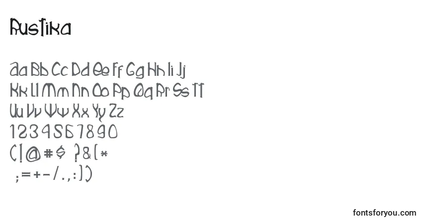 Schriftart Rustika (117836) – Alphabet, Zahlen, spezielle Symbole