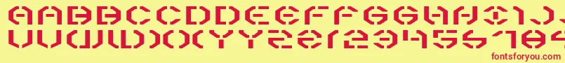 Year3000Expanded-Schriftart – Rote Schriften auf gelbem Hintergrund