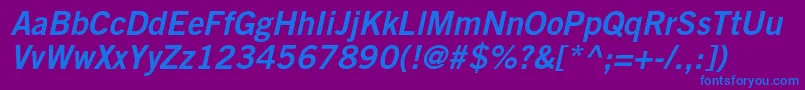 フォントTradegothicltstdBd2obl – 紫色の背景に青い文字