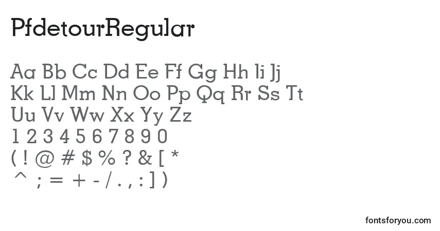 Czcionka PfdetourRegular – alfabet, cyfry, specjalne znaki