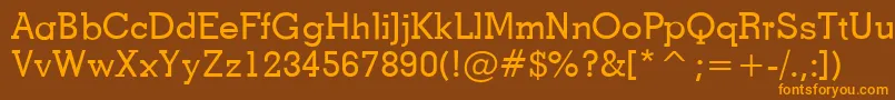 フォントPfdetourRegular – オレンジ色の文字が茶色の背景にあります。