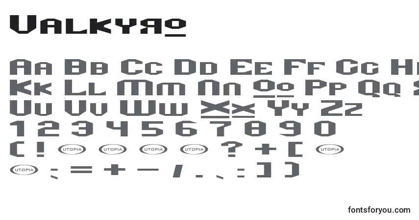 Schriftart Valkyro – Alphabet, Zahlen, spezielle Symbole