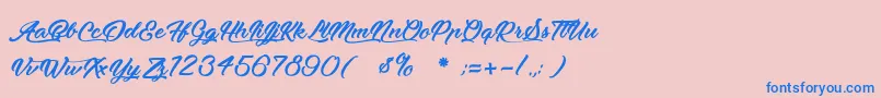 MoonlightsOnTheBeach-Schriftart – Blaue Schriften auf rosa Hintergrund