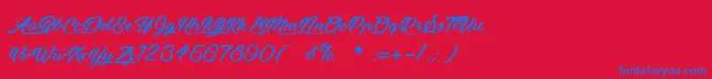 MoonlightsOnTheBeach-Schriftart – Blaue Schriften auf rotem Hintergrund