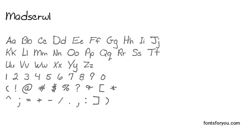Czcionka Madscrwl – alfabet, cyfry, specjalne znaki