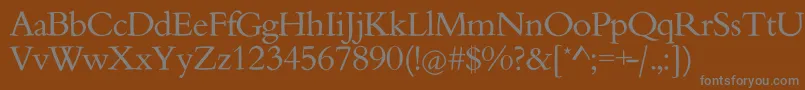 Mymedieval-fontti – harmaat kirjasimet ruskealla taustalla