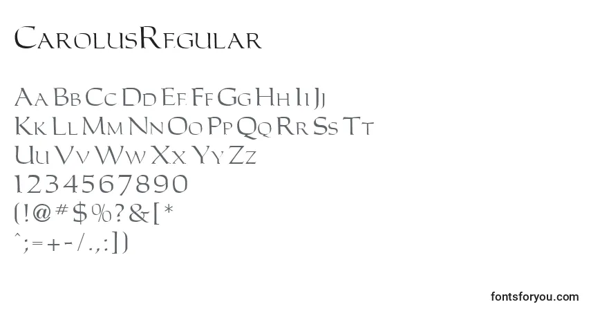 Czcionka CarolusRegular – alfabet, cyfry, specjalne znaki