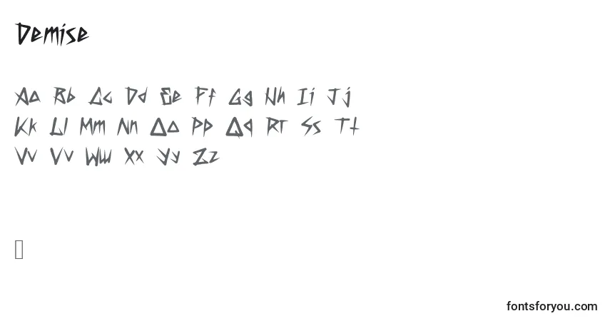 Czcionka Demise – alfabet, cyfry, specjalne znaki