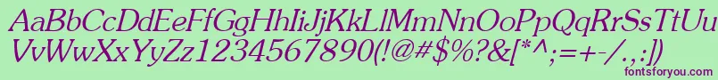 Fonte PrestigeItalic – fontes roxas em um fundo verde