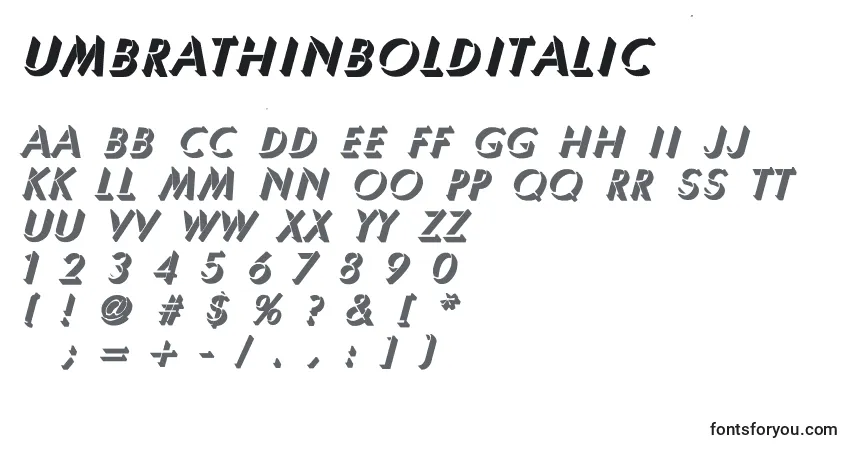 Шрифт UmbraThinBoldItalic – алфавит, цифры, специальные символы