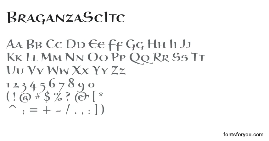 Czcionka BraganzaScItc – alfabet, cyfry, specjalne znaki