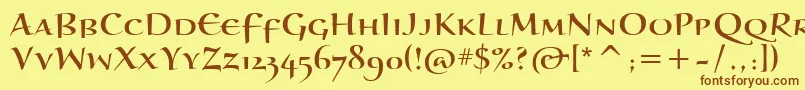 フォントBraganzaScItc – 茶色の文字が黄色の背景にあります。