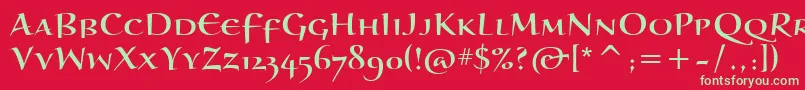 フォントBraganzaScItc – 赤い背景に緑の文字