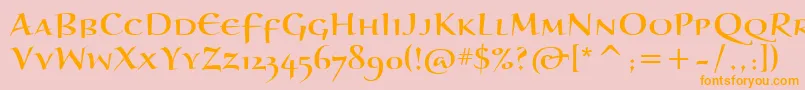 フォントBraganzaScItc – オレンジの文字がピンクの背景にあります。