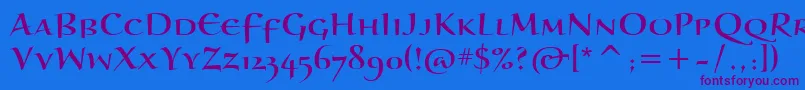 BraganzaScItc-Schriftart – Violette Schriften auf blauem Hintergrund