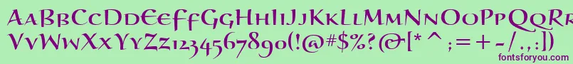 BraganzaScItc-Schriftart – Violette Schriften auf grünem Hintergrund