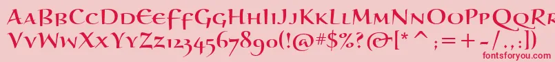 フォントBraganzaScItc – ピンクの背景に赤い文字