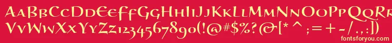 BraganzaScItc-Schriftart – Gelbe Schriften auf rotem Hintergrund