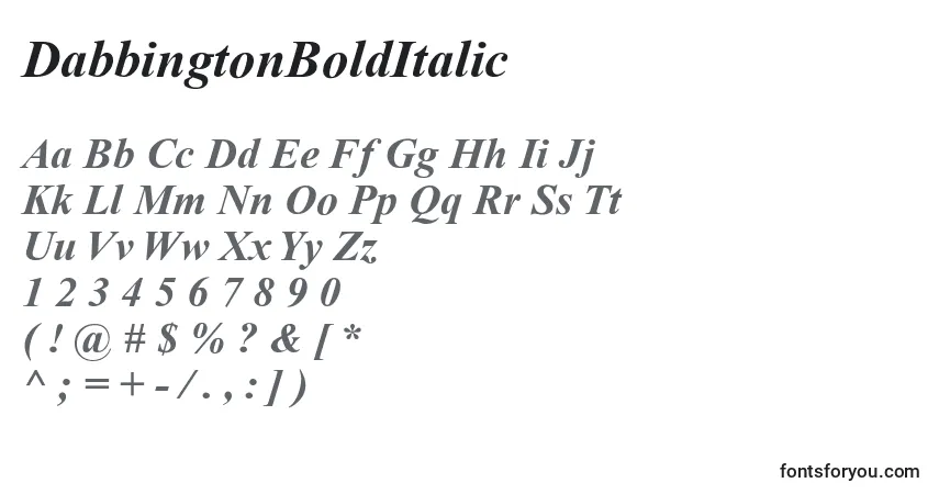 DabbingtonBoldItalicフォント–アルファベット、数字、特殊文字