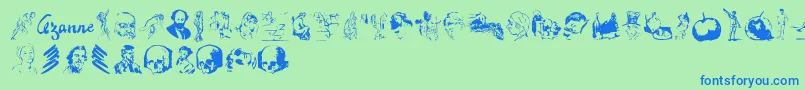 Шрифт Cezannesketches – синие шрифты на зелёном фоне