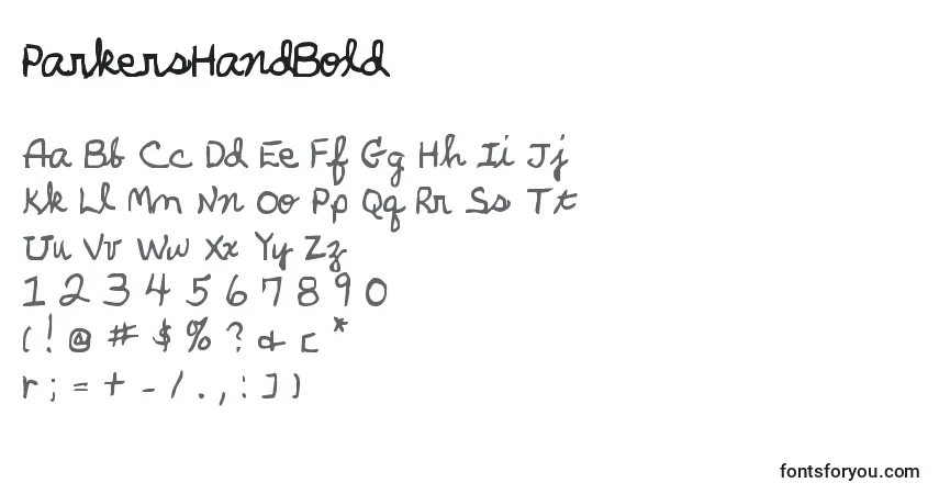 Czcionka ParkersHandBold – alfabet, cyfry, specjalne znaki