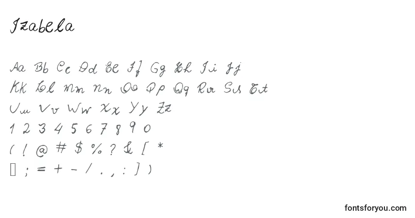 Fuente Izabela - alfabeto, números, caracteres especiales
