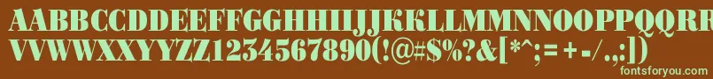 フォントBodoniortotitulnrBlack – 緑色の文字が茶色の背景にあります。