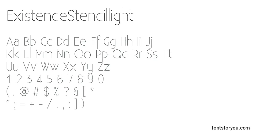 Шрифт ExistenceStencillight – алфавит, цифры, специальные символы
