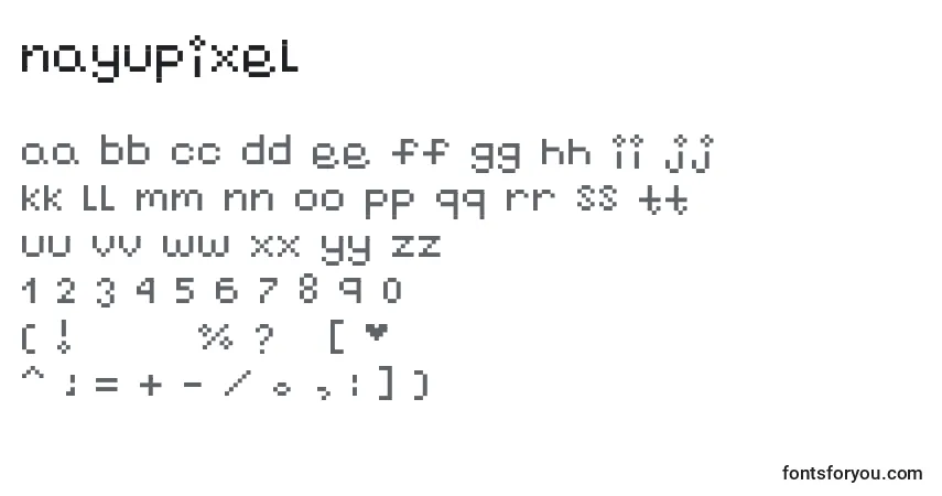 Nayupixel-fontti – aakkoset, numerot, erikoismerkit