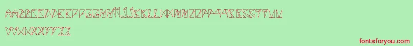 フォントRancuneTriangulaire – 赤い文字の緑の背景