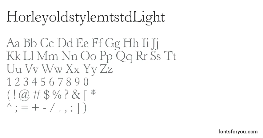 Czcionka HorleyoldstylemtstdLight – alfabet, cyfry, specjalne znaki