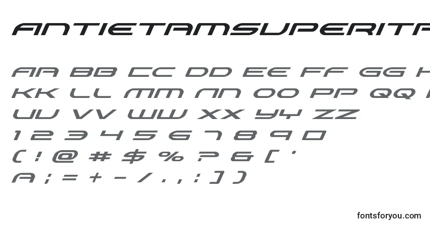 Czcionka Antietamsuperital – alfabet, cyfry, specjalne znaki