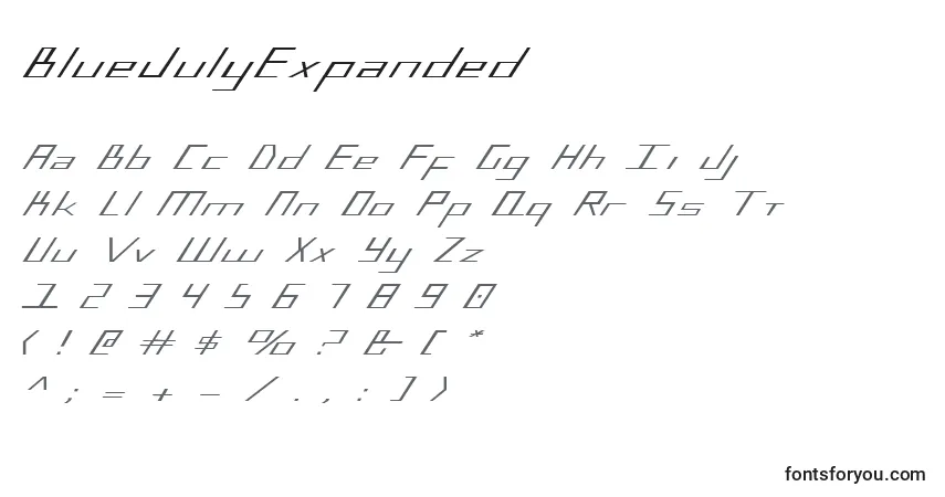 BlueJulyExpanded-fontti – aakkoset, numerot, erikoismerkit