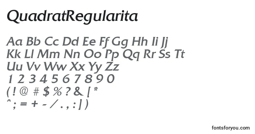 A fonte QuadratRegularita – alfabeto, números, caracteres especiais