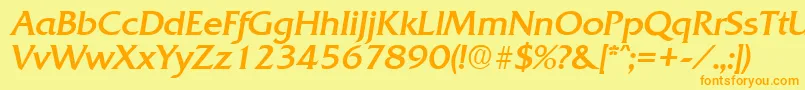 フォントQuadratRegularita – オレンジの文字が黄色の背景にあります。