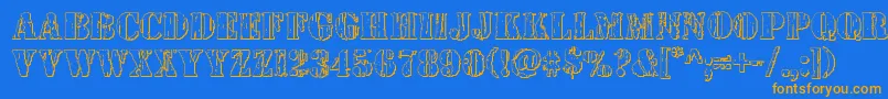 フォントWetworks3D – オレンジ色の文字が青い背景にあります。