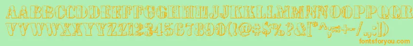 フォントWetworks3D – オレンジの文字が緑の背景にあります。