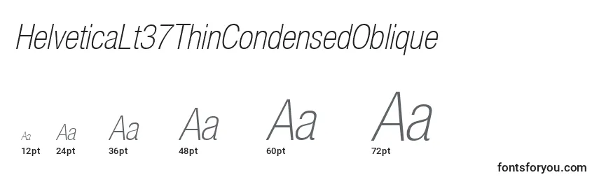 Размеры шрифта HelveticaLt37ThinCondensedOblique