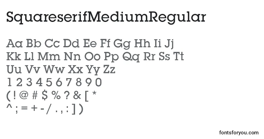 A fonte SquareserifMediumRegular – alfabeto, números, caracteres especiais