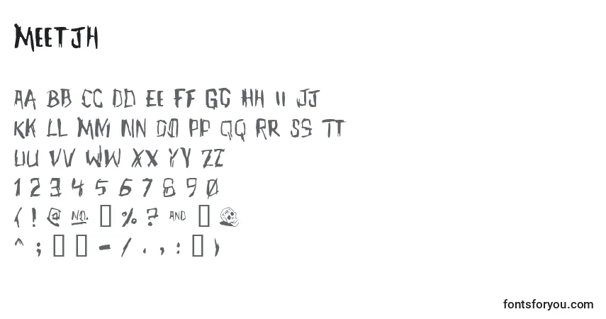 A fonte Meetjh – alfabeto, números, caracteres especiais