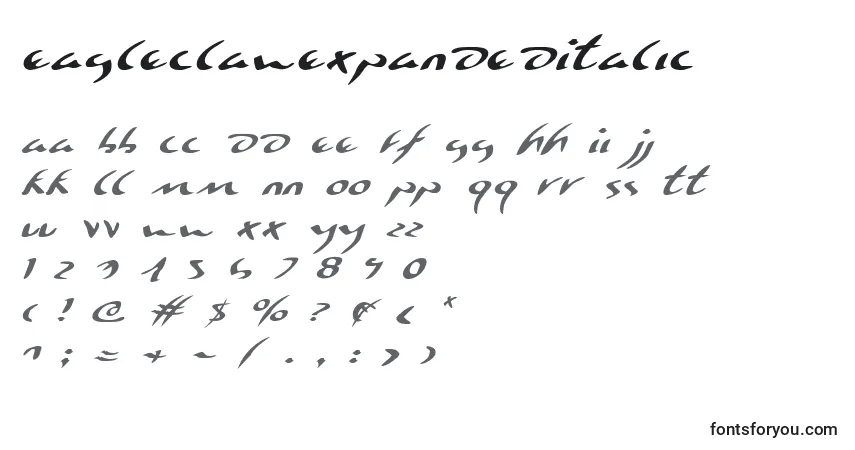 Czcionka EagleclawExpandedItalic – alfabet, cyfry, specjalne znaki