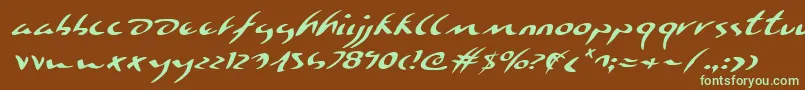 フォントEagleclawExpandedItalic – 緑色の文字が茶色の背景にあります。