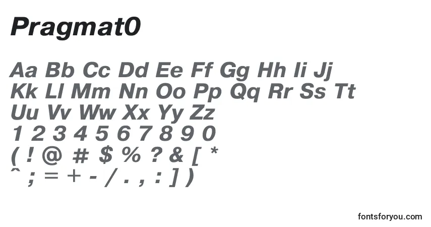 Schriftart Pragmat0 – Alphabet, Zahlen, spezielle Symbole