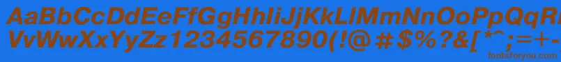 フォントPragmat0 – 茶色の文字が青い背景にあります。