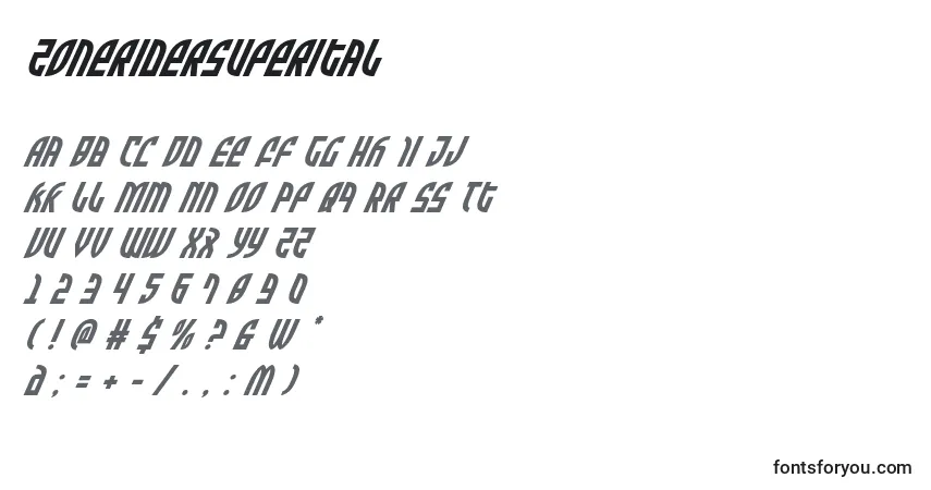Schriftart Zoneridersuperital – Alphabet, Zahlen, spezielle Symbole