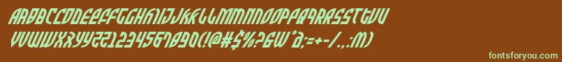 フォントZoneridersuperital – 緑色の文字が茶色の背景にあります。