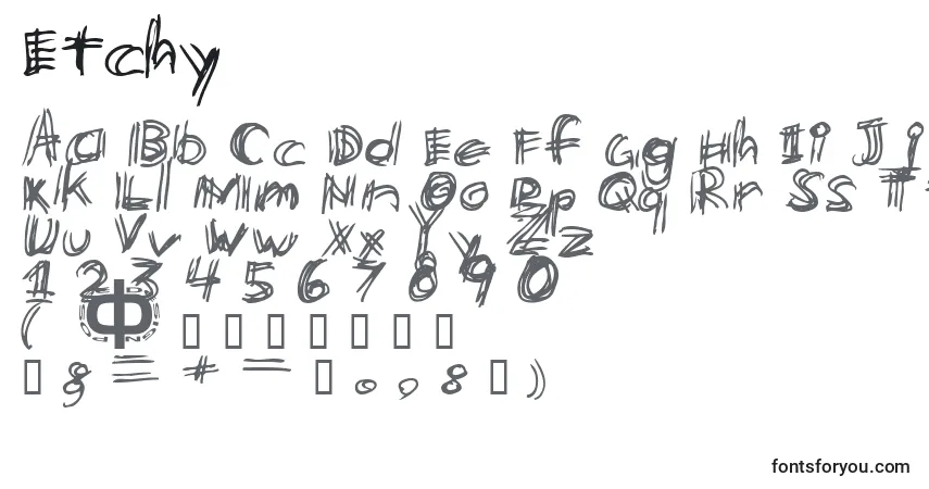 Czcionka Etchy – alfabet, cyfry, specjalne znaki