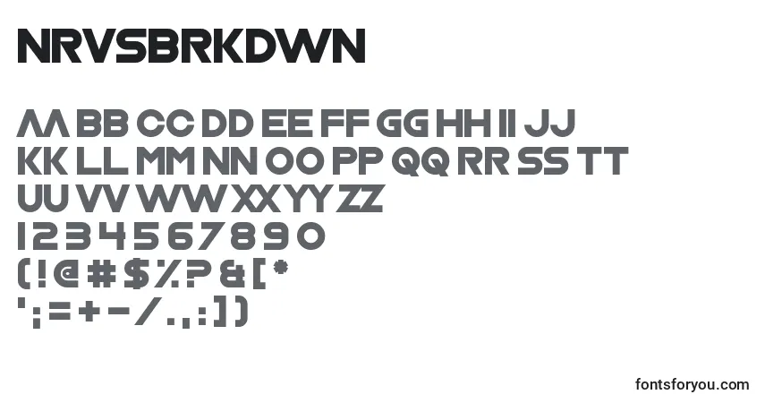 A fonte Nrvsbrkdwn – alfabeto, números, caracteres especiais